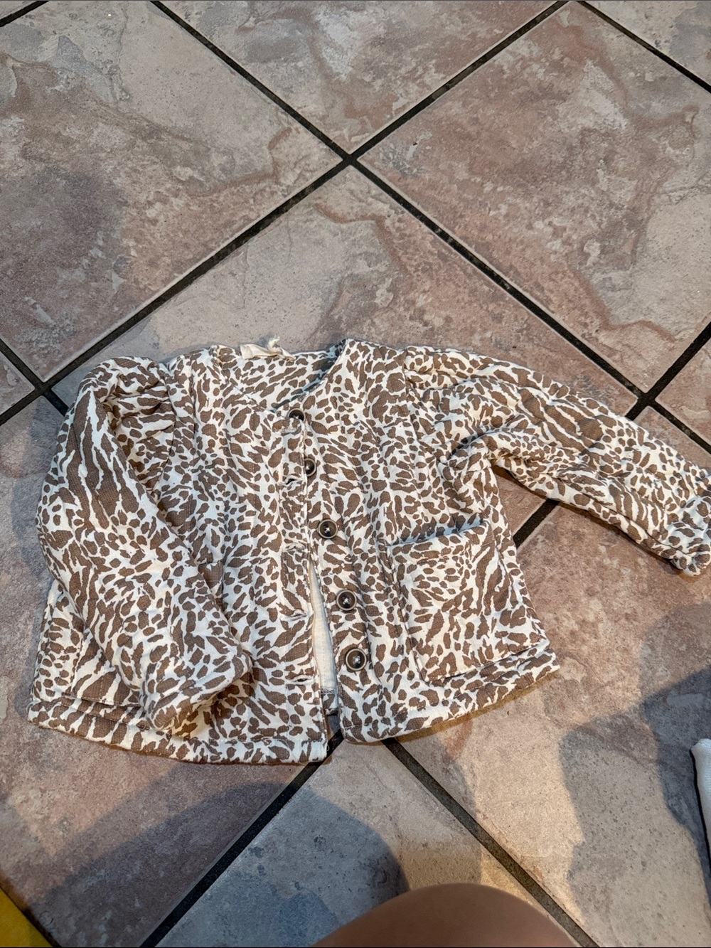 Kids' Brown & White Animal Print Button-Front Top